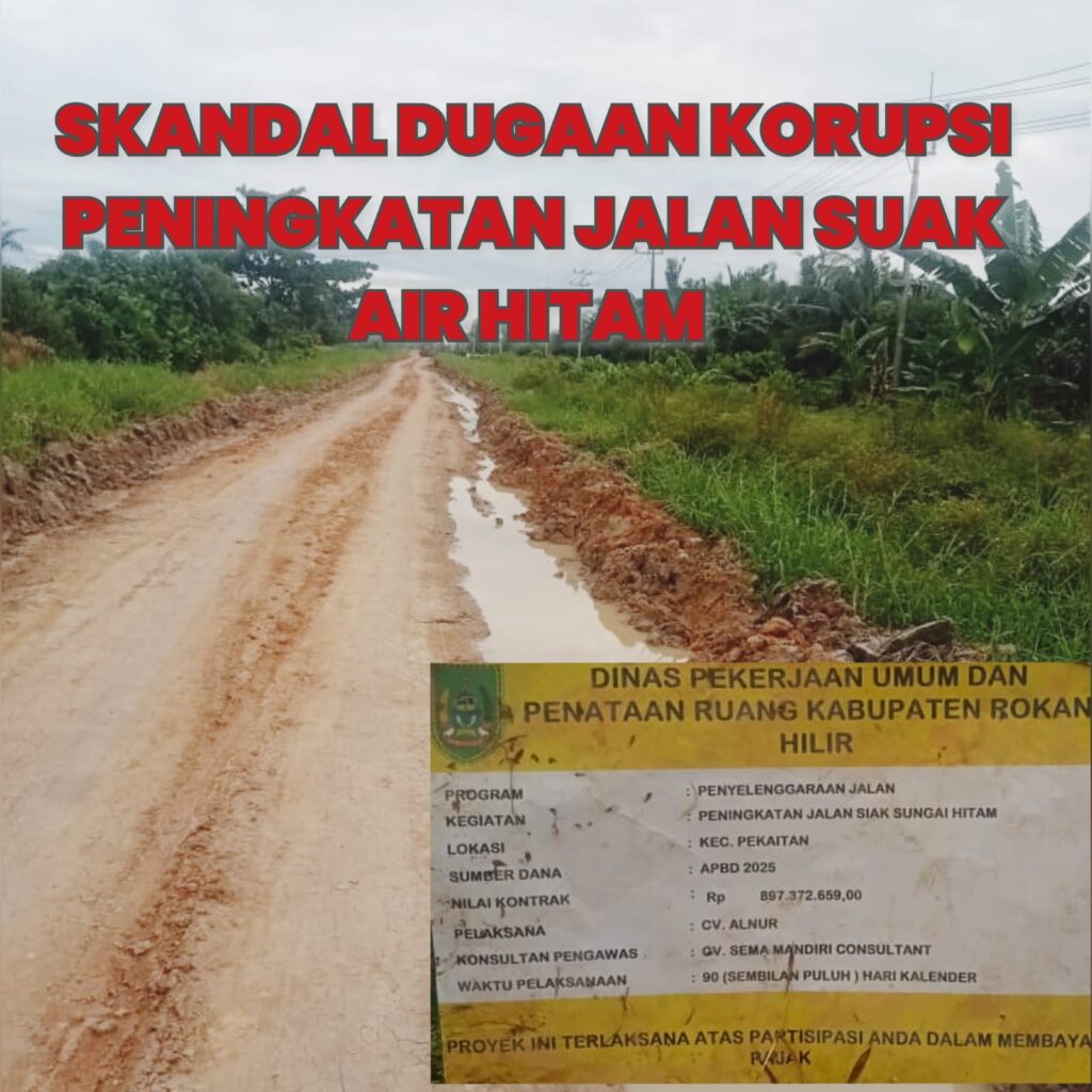 Tim Investigasi DPP TOPAN RI menyoroti proyek peningkatan Jalan Suak Air Hitam di Kepenghuluan Suak Air Hitam, Kecamatan Pekaitan, Kabupaten Rokan Hilir